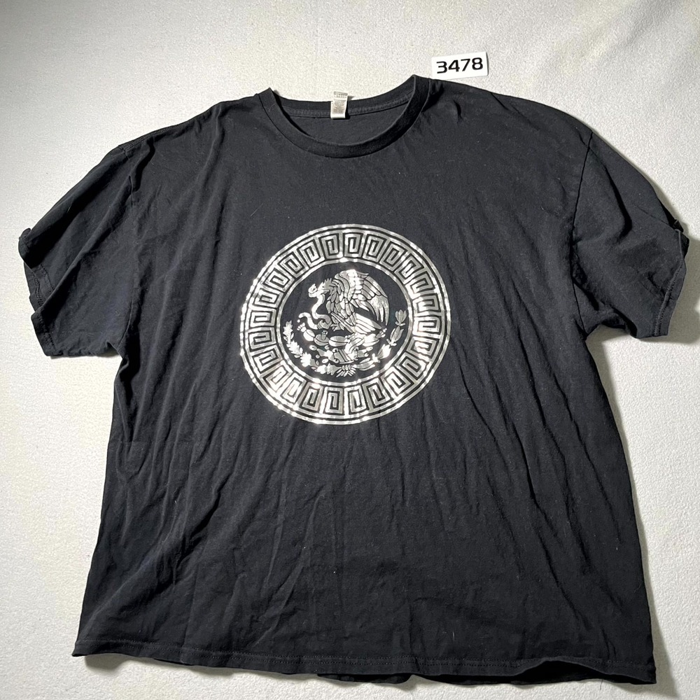 Gildan Mexico Flag T-Shirt Men 3XL Black Graphic Print Crew Neck Summer Pullover